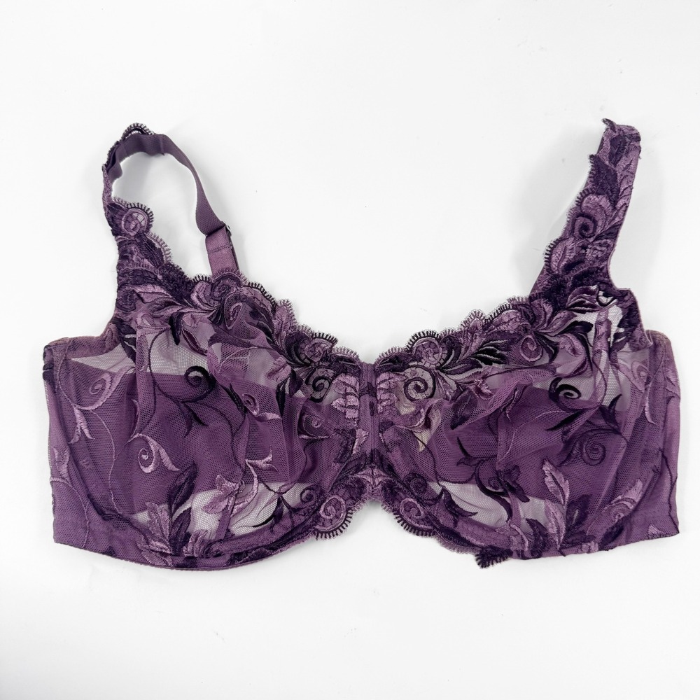 Soma Sensuous Lace Unlined Underwire Bra Purple‎ Floral Mesh 36DD